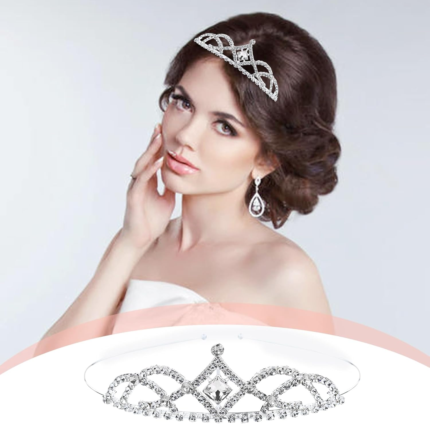 Cinaci 8 Pieces Princess Colorful Dazzling Crystal Rhinestone Silver Metal Queen Crown Tiara Headbands Wedding Birthday Party Prom Headpieces Hair Styling Accessories for Kids Teens Girls Women image number 4