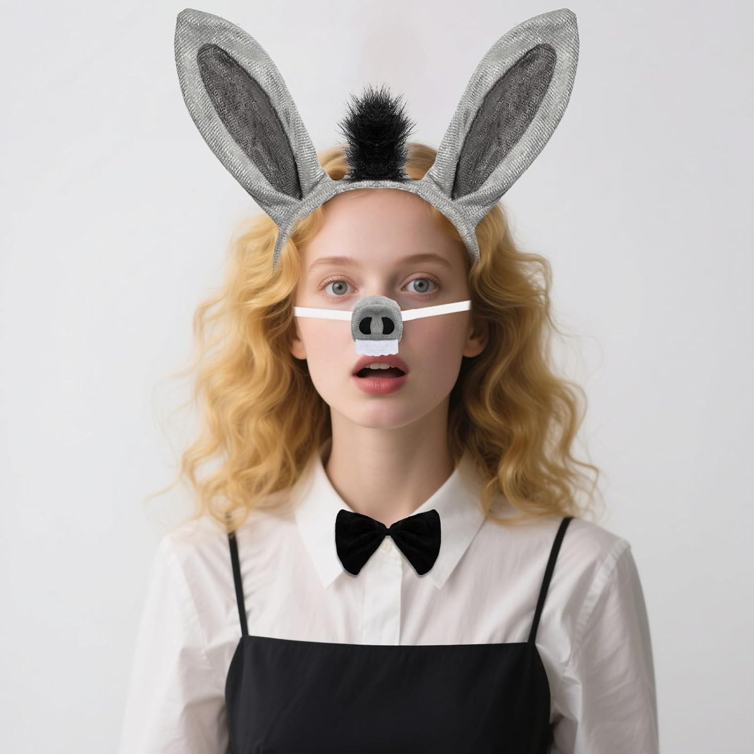 4 Pcs Donkey Costume Accessory Set Donkey Ears Headband Tail Nose Bow Tie image number 1