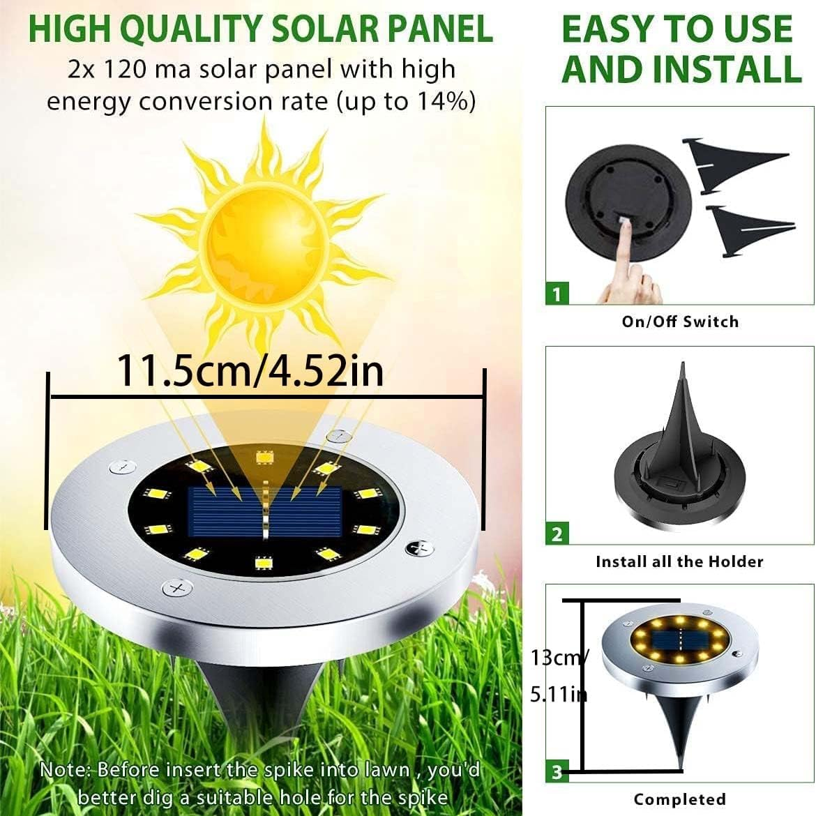 12 Packs 10 LED Solar Ground Lights Outdoor - Solar Garden Lights Waterproof Solar Disk Lights, Bright In-Ground Lights for Landscape Deck Lawn Pathway Yard Driveway (Warm, 12PACK 10LED) image number 3
