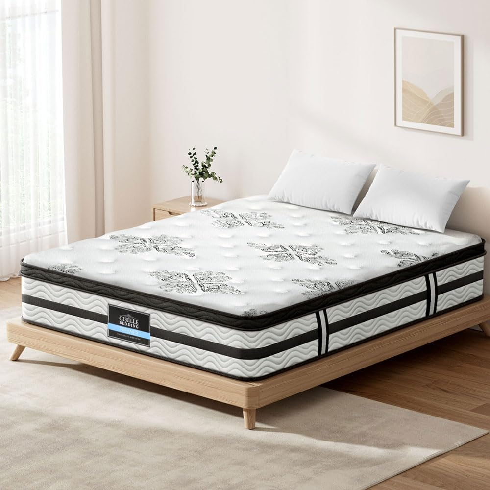 Giselle Bedding Queen Mattress Bed Mattresses Innerspring Foam 34Cm Thickness, with 5-Zone Pocket Spring System and Breathable Euro Top, 5Yrs Warranty, Medium Firm, White + Greywith Vacuum Packed image number 4
