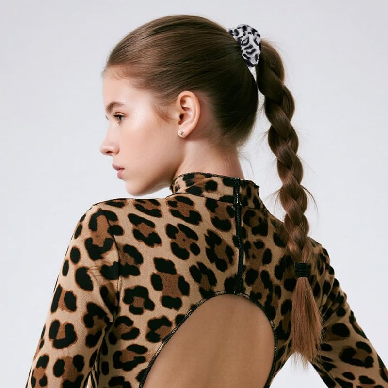 Vintage Leopard Print Scrunchie Set - Soft Multi Colored Leopard Print Hair Ties for Girls Women Boho Elastic Satin Scrunchies Stretchy Hair Ties for Buns Ponytail Holders for Braids Scrunchies 3 Pcs image number 2