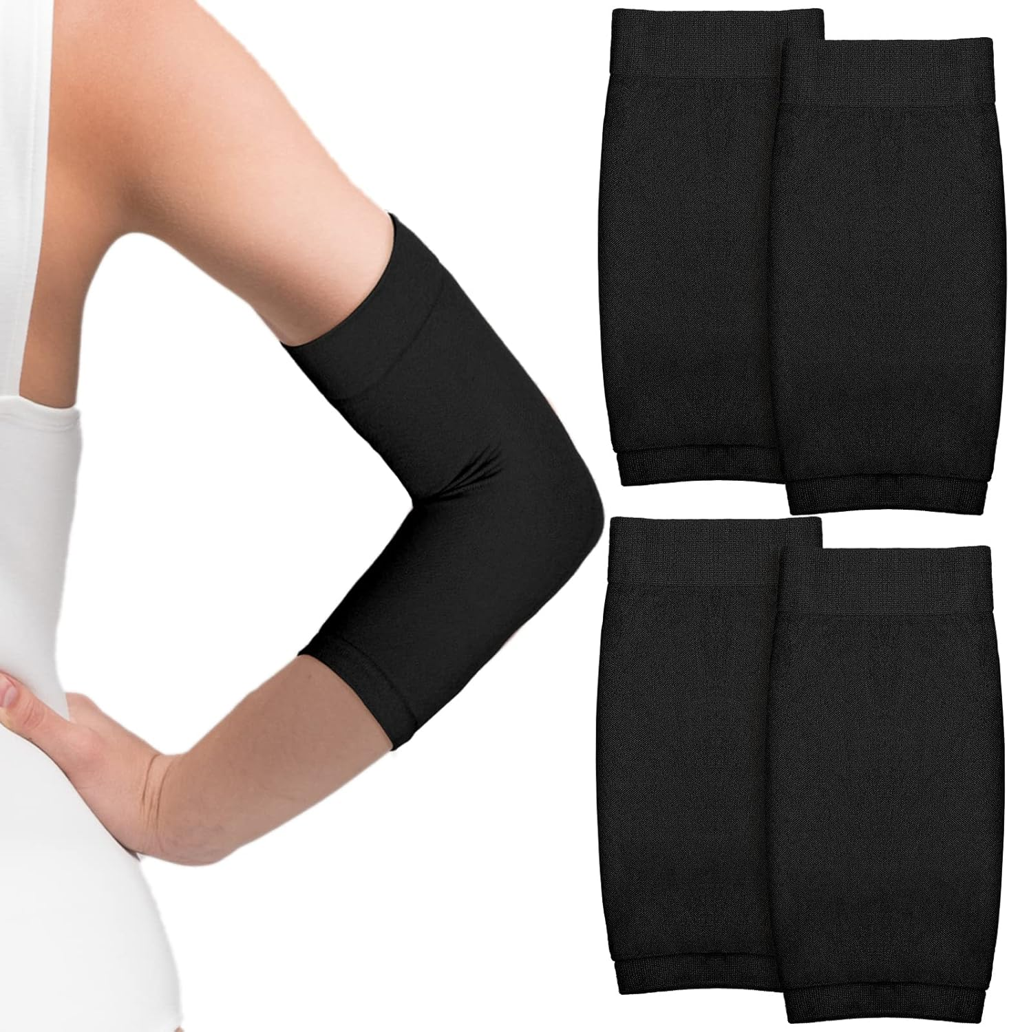 Vicenpal 2 Pairs Tattoo Cover up Sleeve Forearm Arm Sleeves for Women Men Compression Tattoo Upper Arm Cover, Black