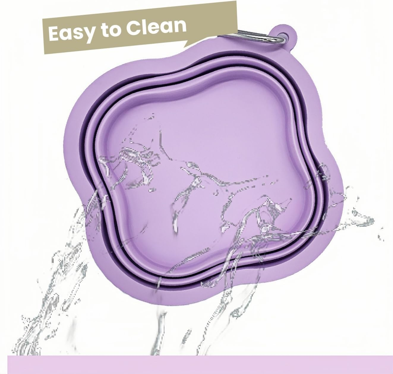 Silicone Collapsible Dog Bowl 500Ml - Portable Foldable Travel Bowl with Carabiner Clip for Camping/Hiking (Fits Pets 5-50Kg) (Purple) - Blue image number 3