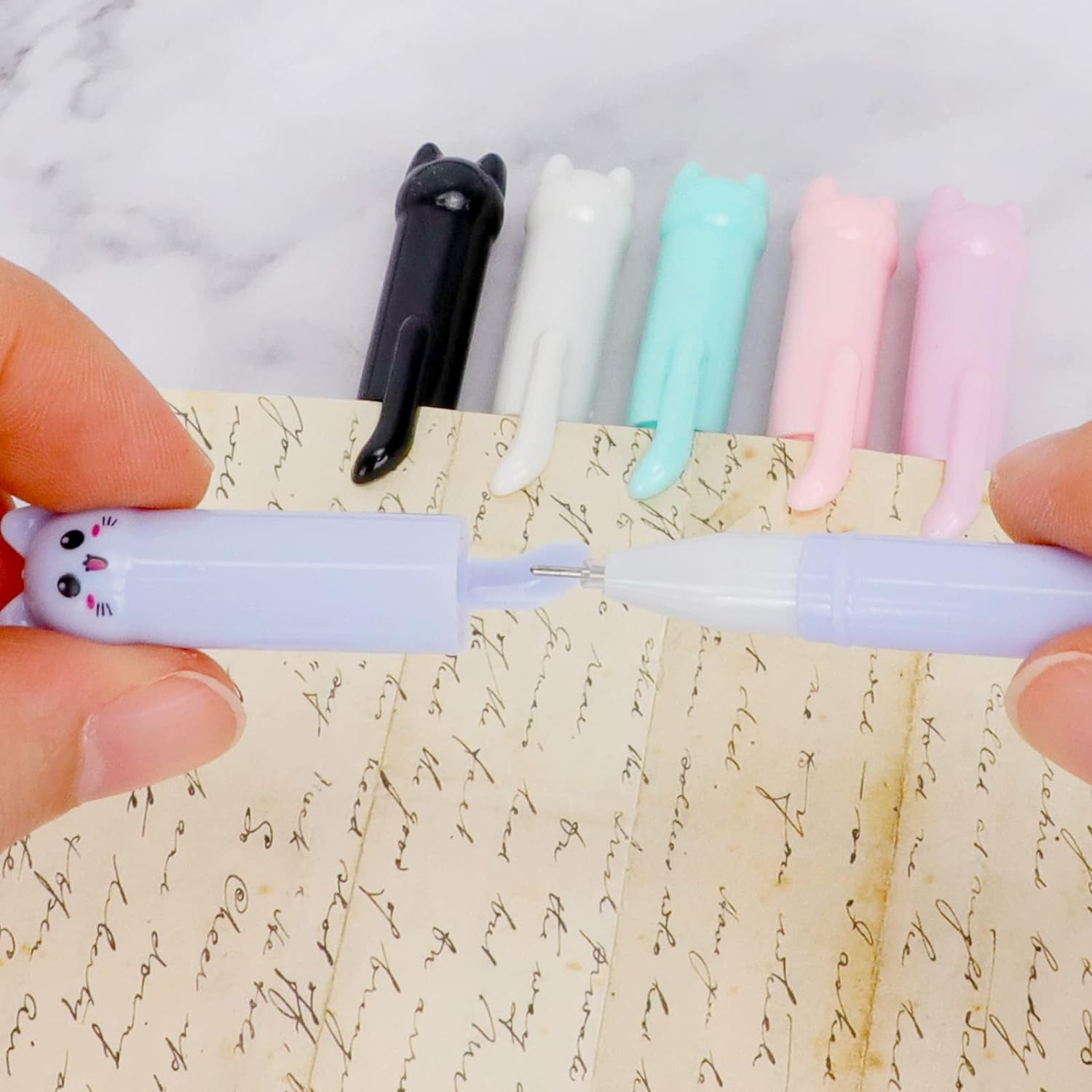 12PCS Kawaii Cat Pens, Cute Gel Ink Pens Animal Pens, 0.5Mm Smooth Black Fine Point Ball Point Pens for Kids Girl Boy Women School Office Supplies (6 Color Cat) image number 4