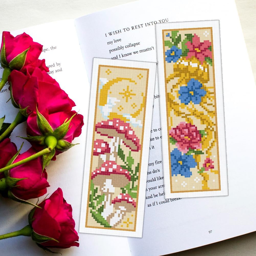 ORIGACH 6 Set Fantasy Angel Butterfly Cross Stitch Bookmark Kit for Beginner with Backing Felt Floss Instructions DIY Stamped Embroidery Bookmark Kit for Adults, Book Lovers