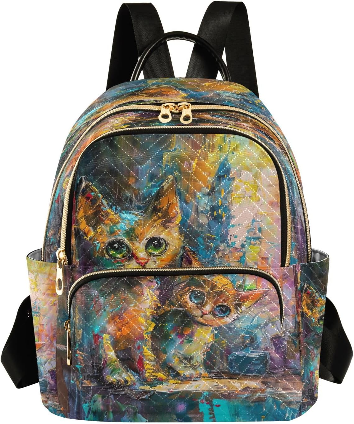 Joisal Stained Glass Style Cat Mini Backpack Women anti Theft Computer Backpack for Women, Travel Backpack Women