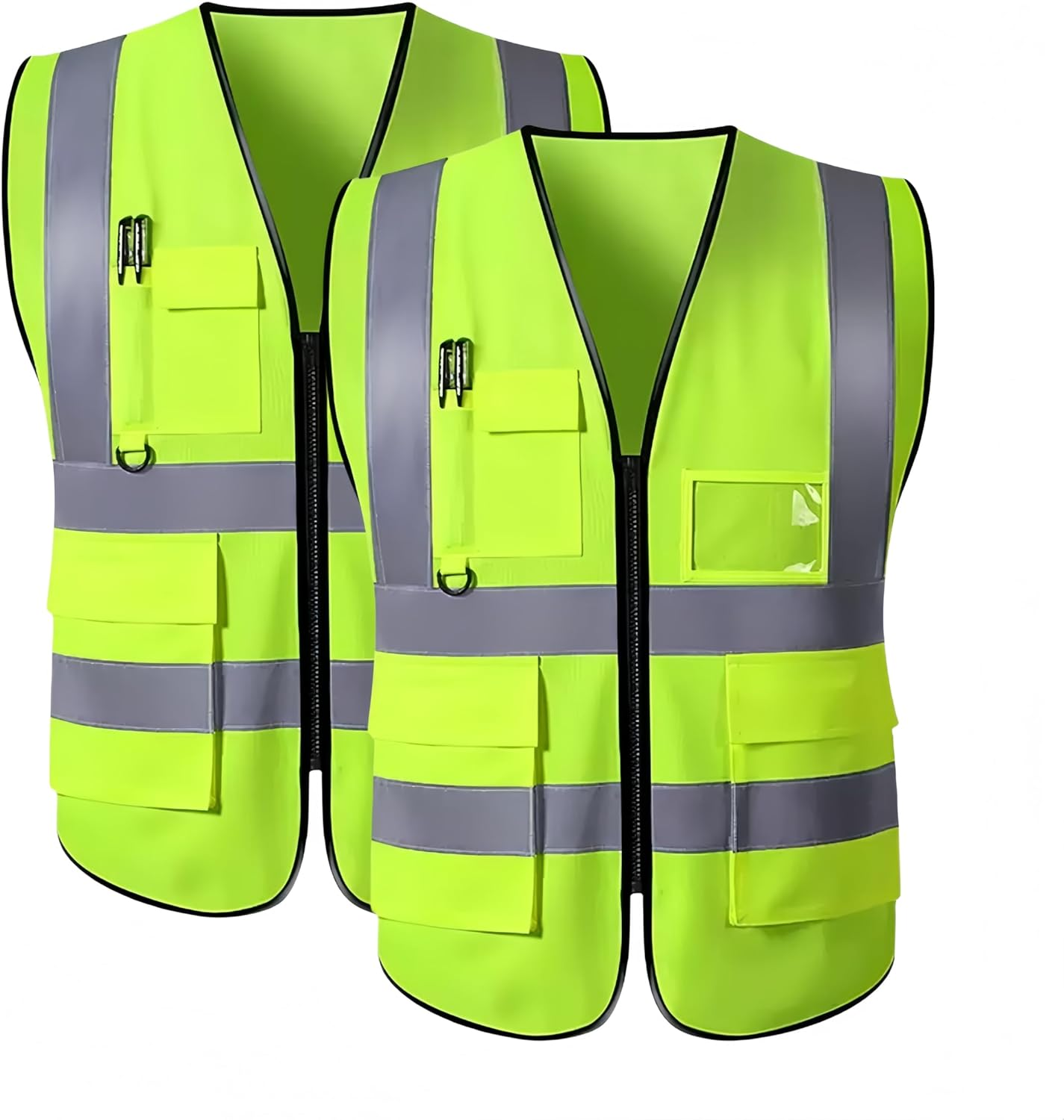 TINNETU 2-Pack High Visibility Yellow Mesh Reflective Safety Vests &mdash; Complete with Secure Zip Pockets and Meets Stringent ANSI Standards &mdash; Ideal Hi-Vis Shirts for Both Men and Women image number 3