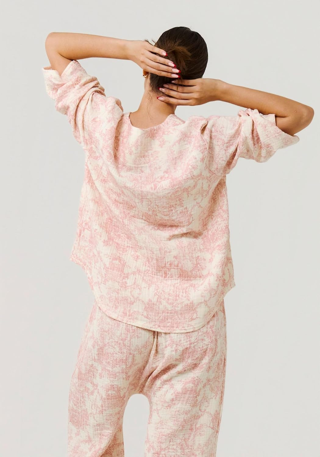 NOTHING FITS but Muslin Gauze Nursing Set, Postpartum Nursing Pajamas Set, Soft Pjs Sleepwear Maternity Loungewear image number 3