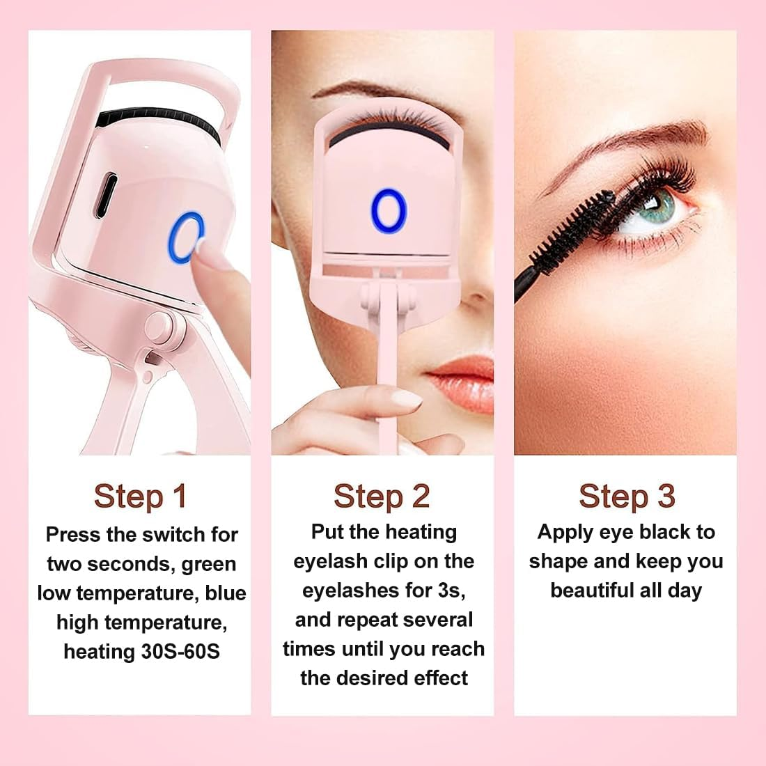 Tomedeks Heated Eyelash Curler, Heated, Electric Eyelash Curler with Intelligent Temperature Sensor, Eyelash Curler Styling Tools, Pack of 2 image number 5