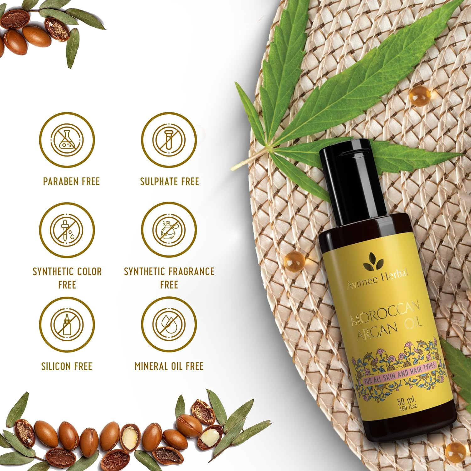 AVIMEE Herbalpure Moroccan Argan Oil | Repairs Split Ends, Reduces Breakage, and Adds Shine | Enriched with Vitamin E | Mineral Oil Free | 50 Ml image number 4