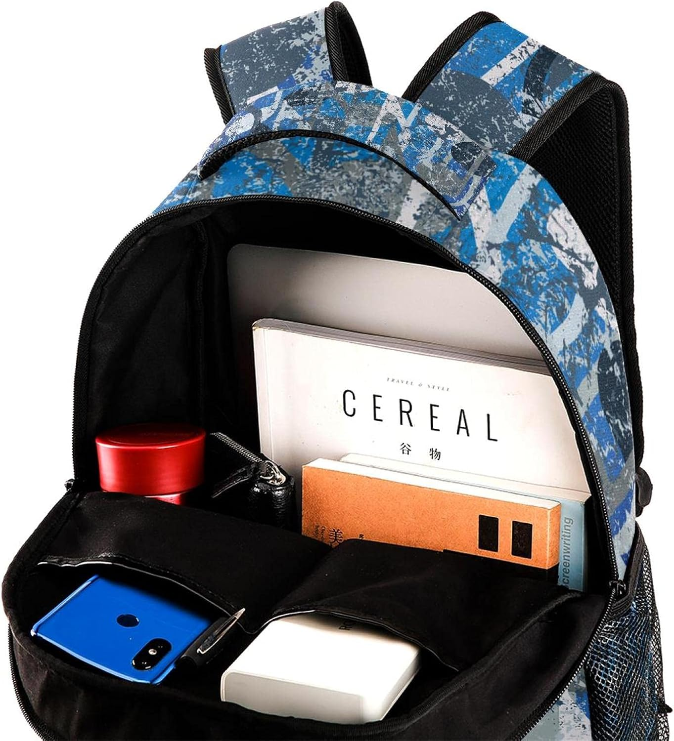 Retro Blue Musical Note Backpack Students Shoulder Bags Travel Bag College School Tote Backpacks image number 2