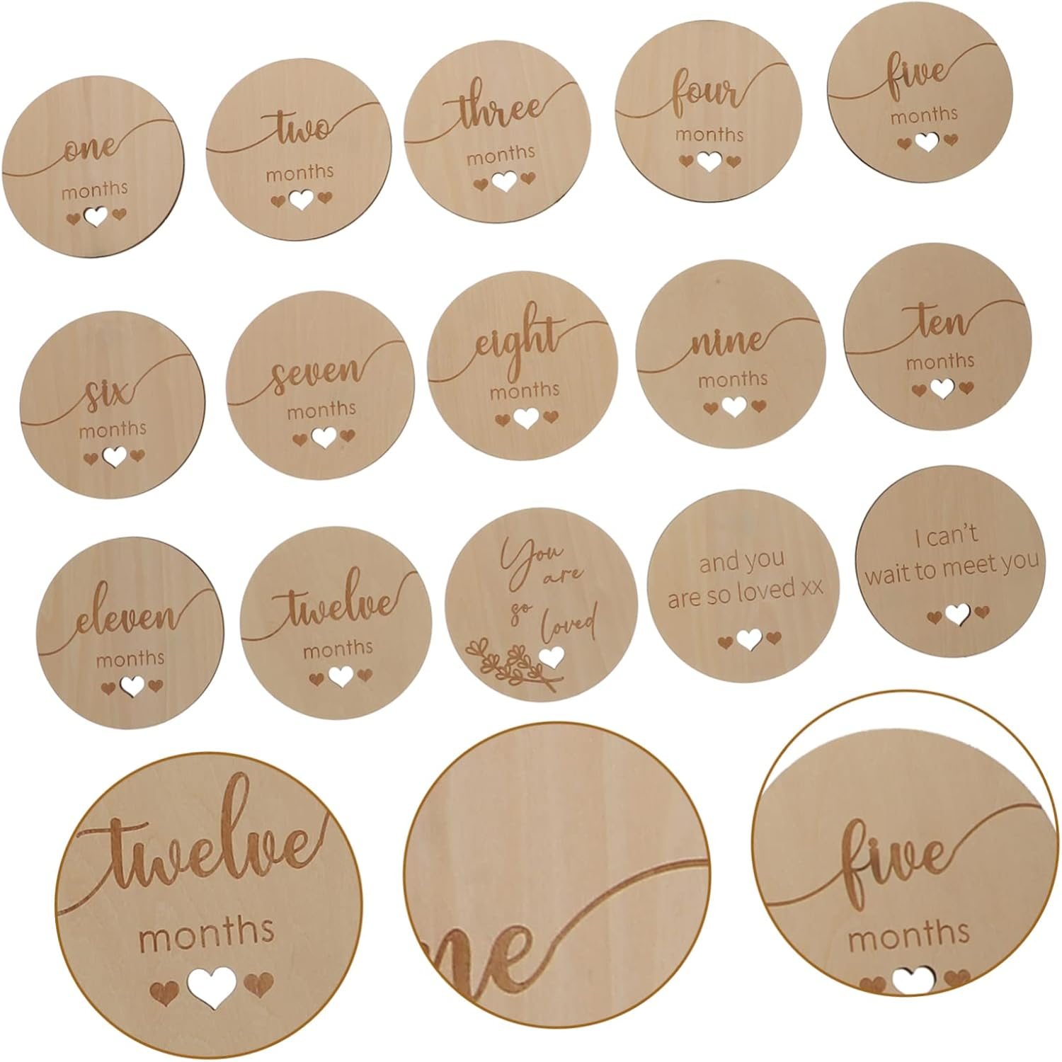 1Set Cards Wooden Monthly Growth Announcements for Photo Props to Track Newborn Development and Capture Cherished Memories image number 3