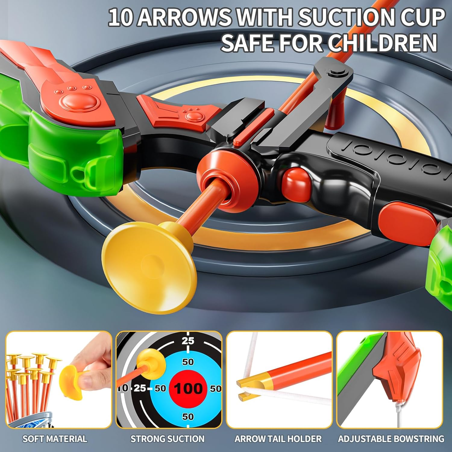 Kids Bow and Arrow Set, LED Light up Archery Toy Set with 10 Suction Cup Arrows,Target & Arrow Quiver, Bow and Arrows Set Toys 3 4 5 6 7 8 9 10 11 12 Year Old Kids Boys Girls (Green) image number 5