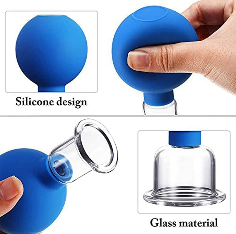2 Pcs Facial Glass Cupping Set, Silicone Vacuum Suction Cupping Cups, Cupping Massage Therapy, Lymphatic Drainage Massage Cupping Tool Cups for Body and Facial Care image number 5