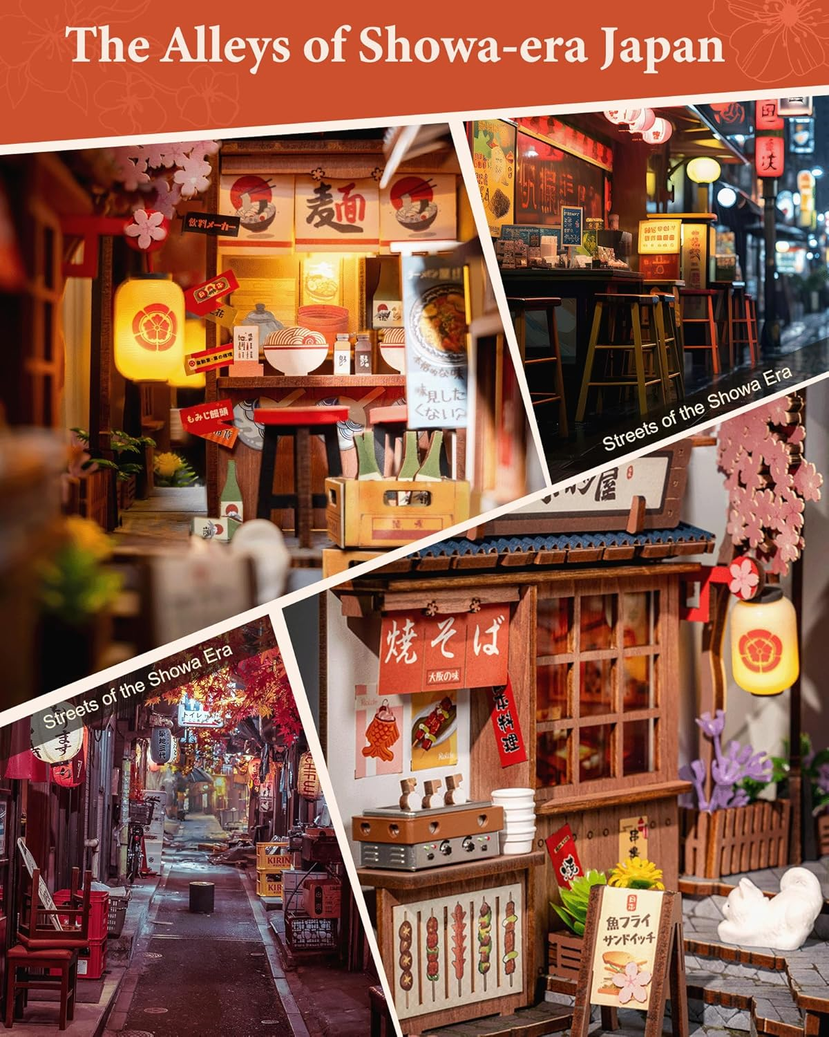 Rolife Book Nook Kit Sakura Wine Alley, 3D Wooden Puzzle Booknook for Bookshelf Decor, Japanese-Inspired Sakura Theme Creative DIY Miniature Dollhouse Kit, Crafts Gifts for Adults, Teens & Book Lovers image number 3