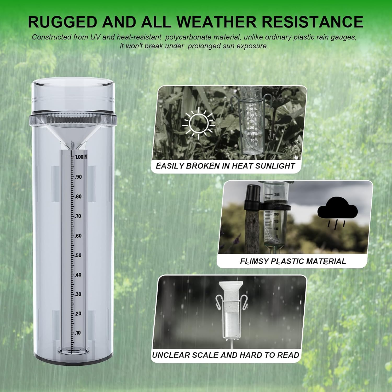 Precise Rain Gauge with Mounting Bracket, Outdoor Rain Gauge Accurate to 1/100Th of an Inch, Made of UV and Heat Resistant Polycarbonate Material for All Weather Conditions image number 1