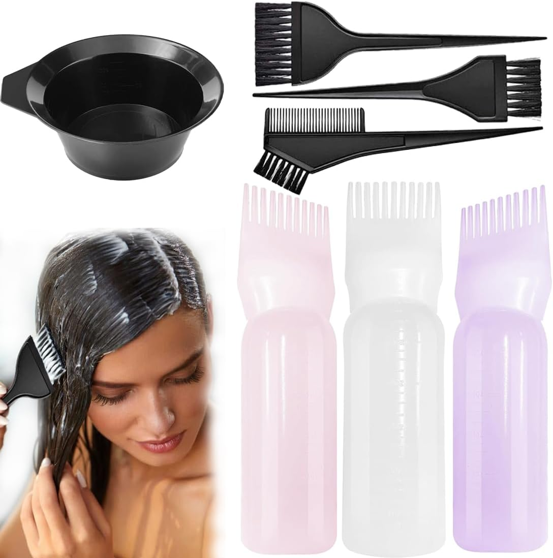 3 Piece Applicator Bottle Hair + 4 Hair Dye Brushes - Hair Dye Tool Set, Applicator Bottle Hair, Hair Oil Applicator Bottle, Root Comb Applicator Bottle, Applicator Brush Tip Tools image number 4
