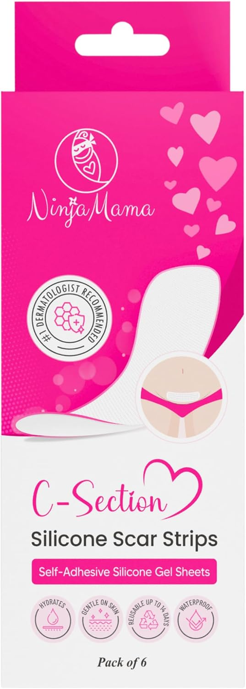 Ninja Mama Pack of 6 C-Section Silicone Scar Strips. C Section Recovery Must Have Transparent Scar Patches, 20Cm X 5Cm Reusable for C-Section. Includes Keep Clean Case & Pouch image number 5