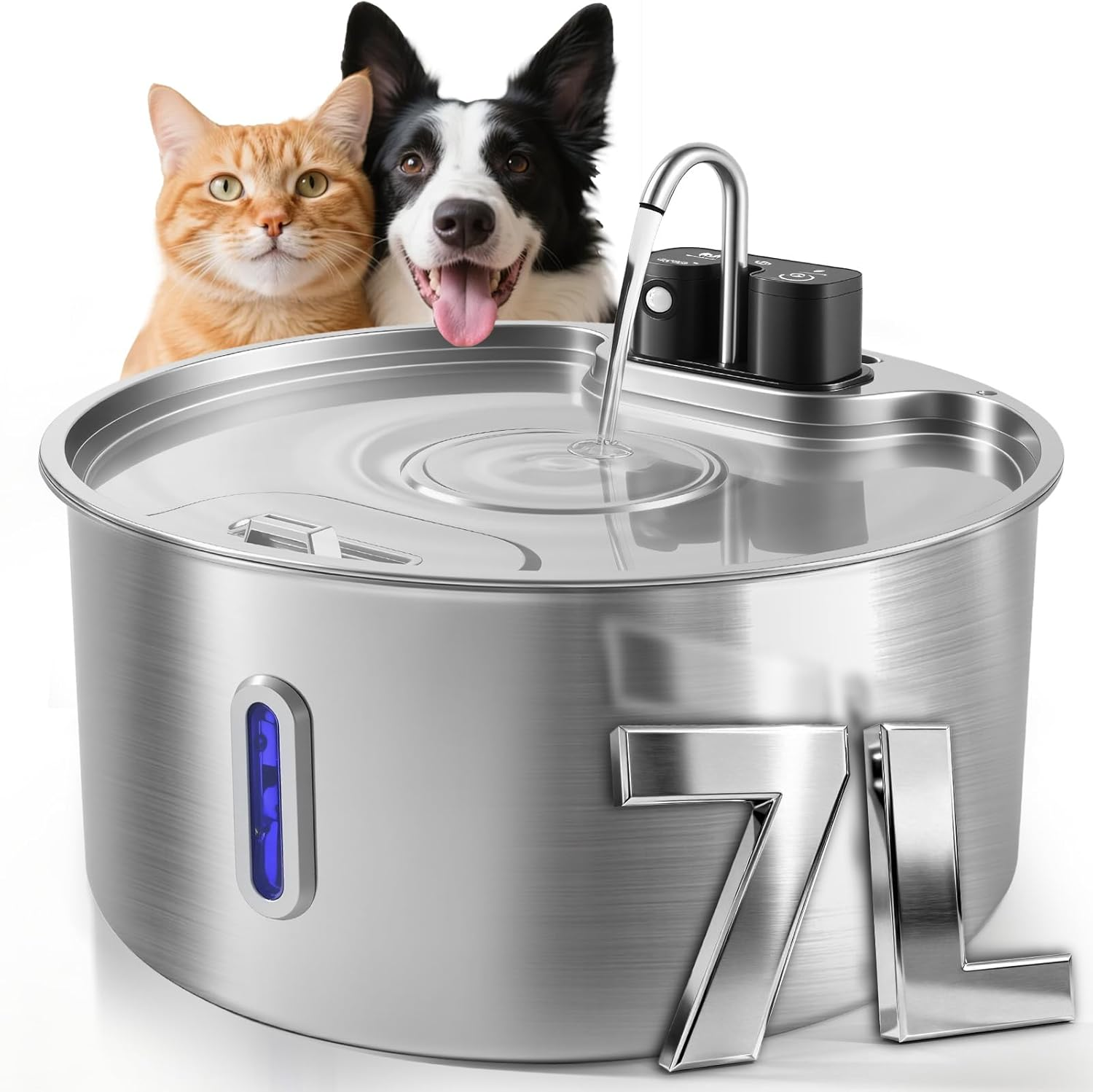 Dog Water Fountain for Large Dogs, 7L/1.8Gal Wireless Dog Water Dispenser, Stainless Steel Automatic Pet Fountain Indoor/Outdoor with Ultra-Quiet Pump, Easy Clean image number 5