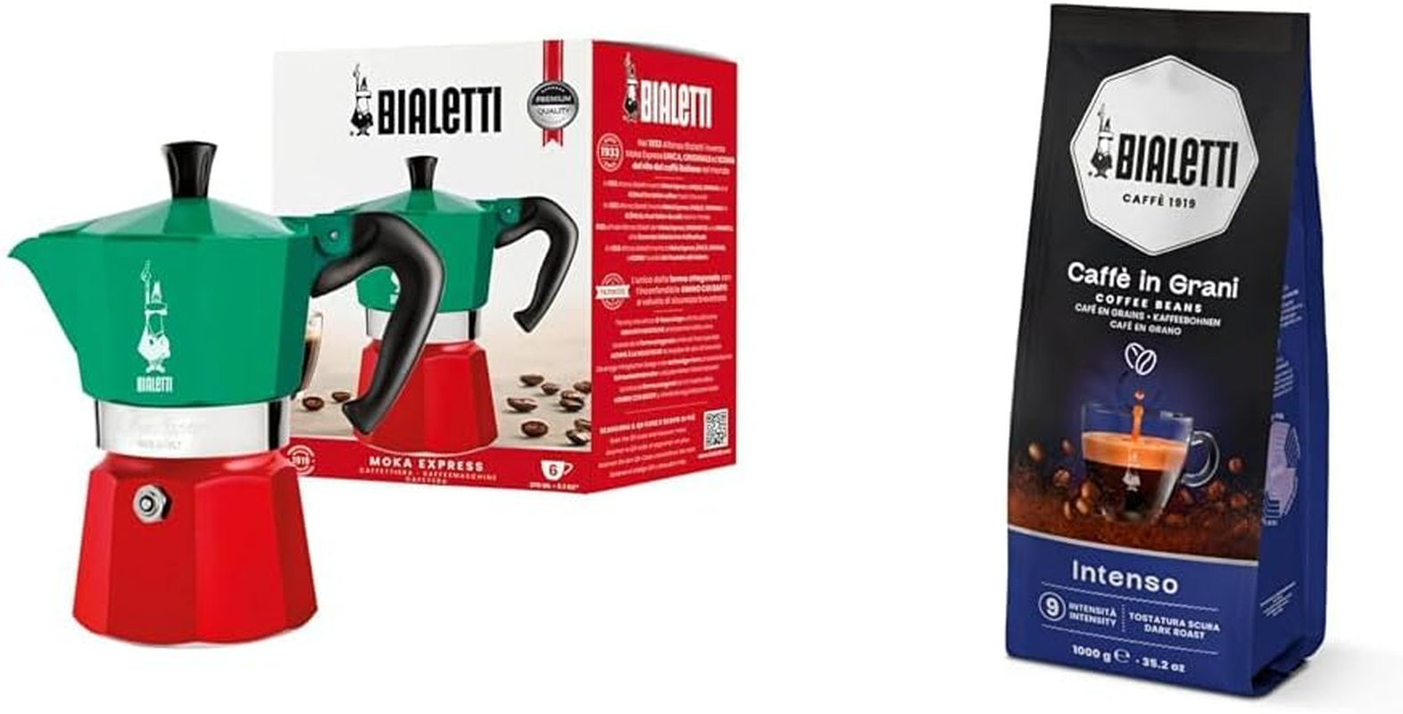 Bialetti - Moka Express Italia Collection: Iconic Stovetop Espresso Maker, Makes Real Italian Coffee, Moka Pot 6 Cups (9 Oz - 270 Ml), Aluminium, Colored in Red Green Silver image number 2