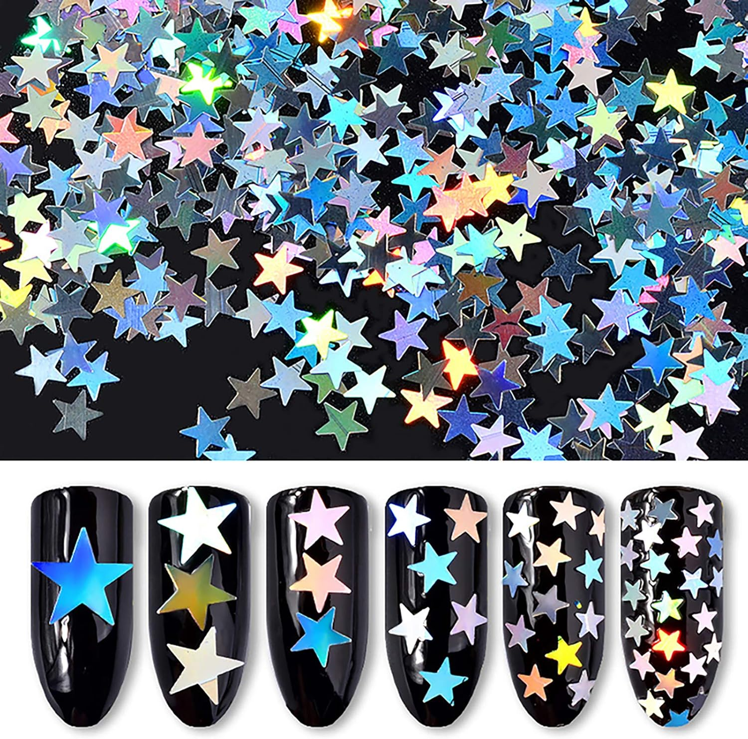 1 Set Nail Decorations Silver Five-Pointed Star Sequins Colorful Sequinss image number 4