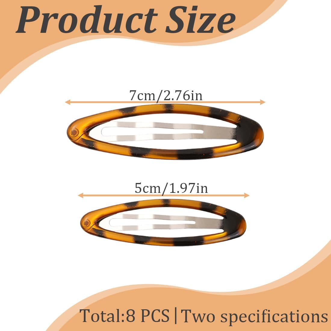 Women'S Thin Hair Clips, 8 Pieces, Metal Women'S Hair Clips, Non-Slip Hair Clip, French Tortoiseshell Look, Double Handle Snap image number 2
