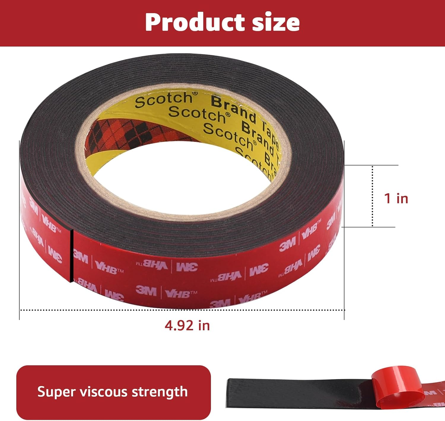 Hodeoo Heavy-Duty Double Sided Mounting Tape 3M - Multipurpose VHB Foam Tape,18Ft Length X 1 Inch Width - Perfect for Car LED Strip Lights,Home & Office Decor Accents image number 6