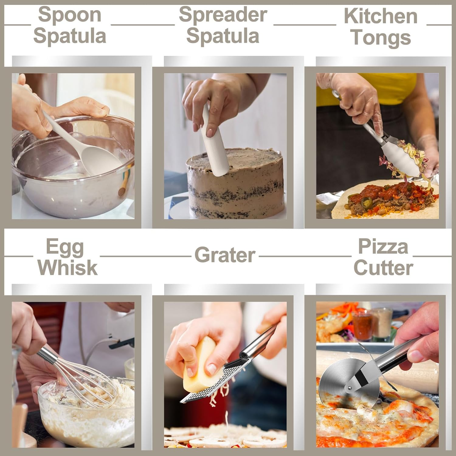 Silicone Kitchen Cooking Utensils Set, AIKKIL 43 Pcs Heat Resistant Khaki Cooking Utensils Set, Turner, Tongs, Spoon, Spatula, Kitchen Gadgets Tools Set for Nonstick Cookware(Dishwasher, BPA Free) - Pink image number 2