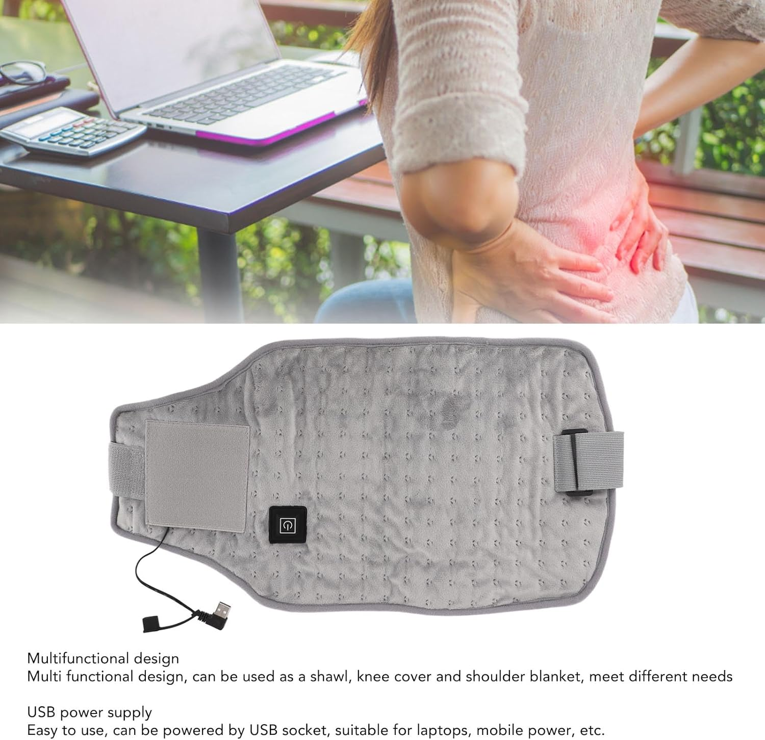 Rapid Heating USB Powered Waist Wrap, Temperature Heating Pad, Multifunctional Design for Waist Neck Knee with Portable Travel Box (Light Gray) image number 2