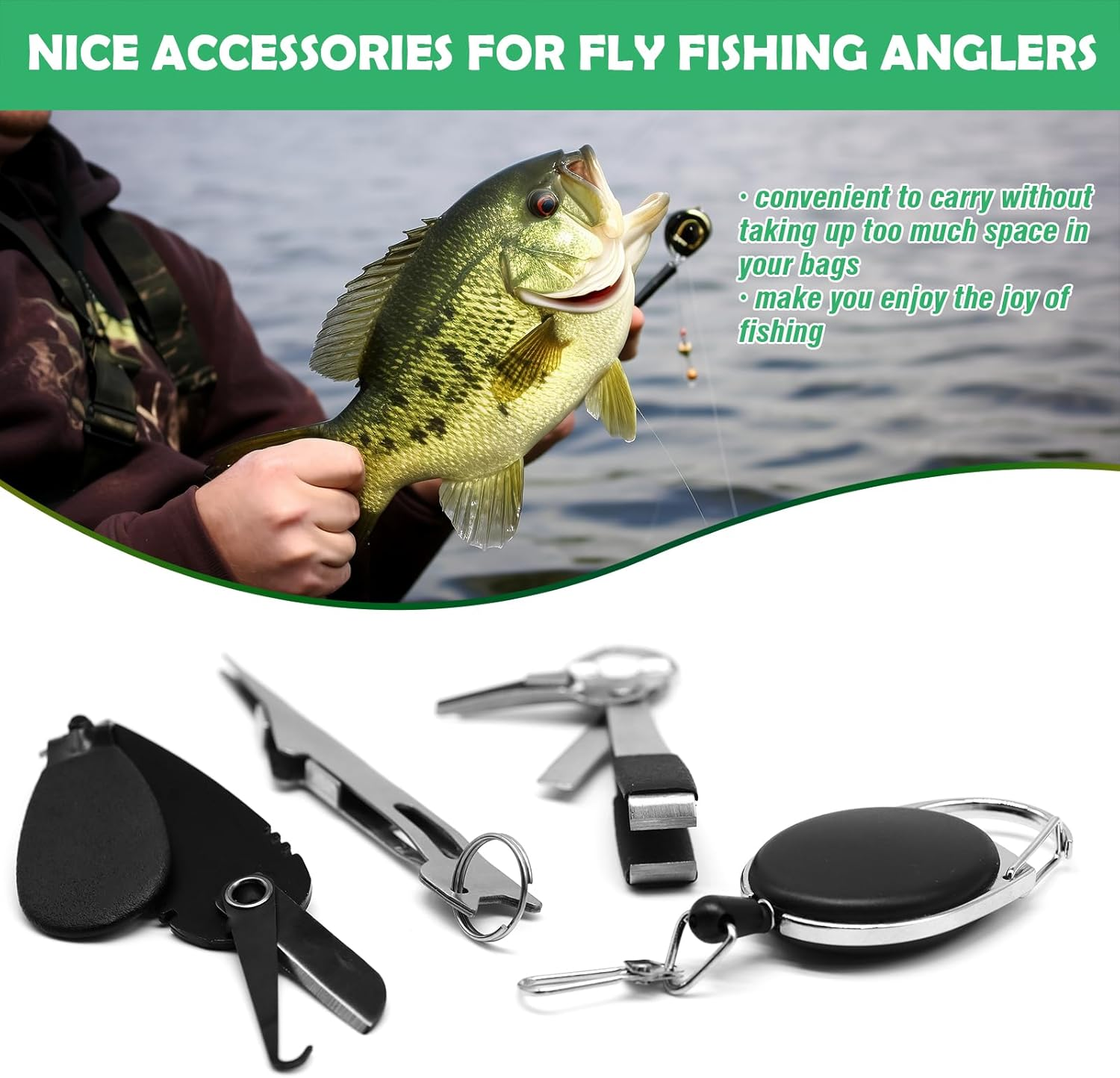 Yauhar 7Pcs Fishing Knot Tying Tool Set, Fishing Line Cutter Clipper, Hook Sharpener, Hook Eye Needle, Tackle Accessorizes for Fly Fishing