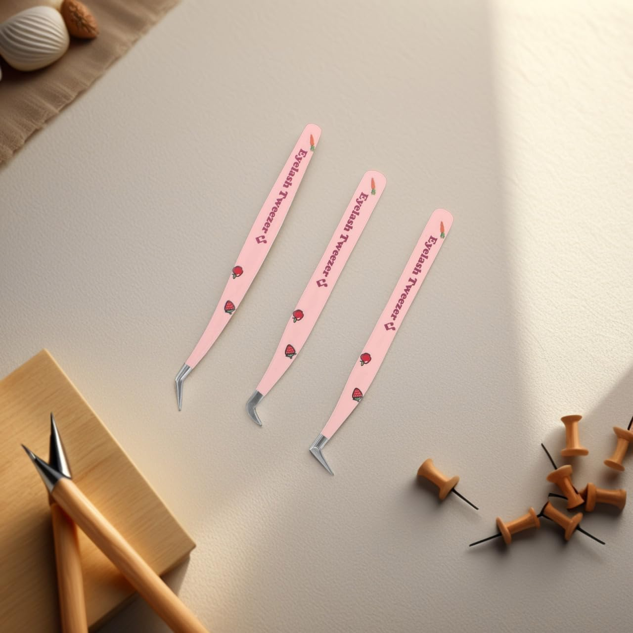 Minkissy Stylish Lash Extension Supplies High Precision Stainless Steel Tweezers Set of 3 Fiber Tips for Easy Applicati image number 6