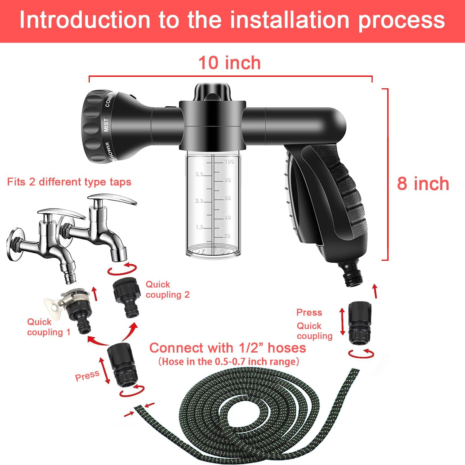 LIANXIN Car Wash Kit -Car Wash Cleaning Kit Car Interior Detailing Kit with Car Wash Foam Gun,Microfiber Sponge Car Care Kit,Tire Brush, Car Wash Kit with Foam Gun, Grey (QJB-30) - Grey image number 3