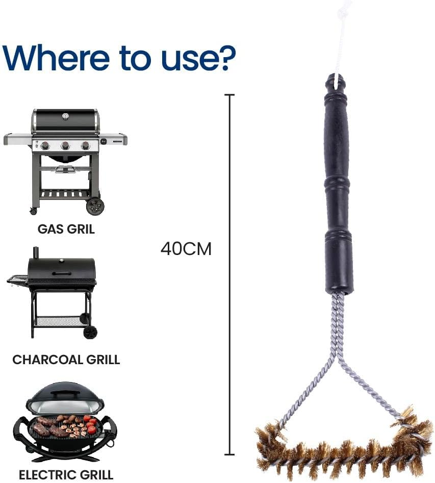 White Magic Medium Brass Spiral BBQ Brush &ndash; 40Cm, Dual-Bristle Design for Thorough Cleaning, Brass Bristles for Scratch-Free Use, Ergonomic Handle, Durable for Gas, Charcoal & Electric Grills image number 3