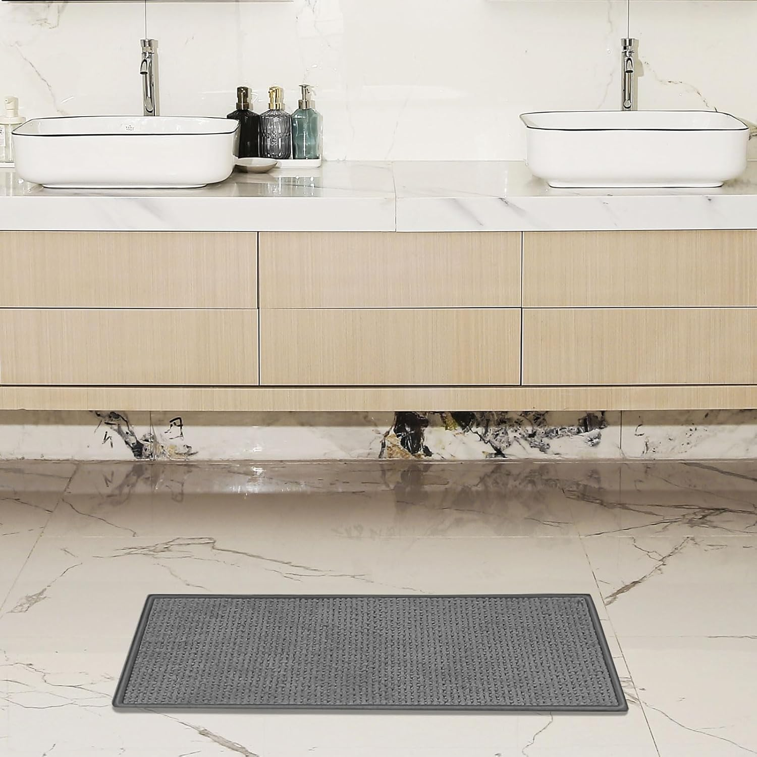 MOSISO Chenille Bathroom Rugs, 20 Inch X 32 Inch Non Slip Plush Shaggy Bath Carpet, Extra Soft and Absorbent Waffle Bath Mat for Bathroom Floor, Tub and Shower, Sink, Vanity, Grey image number 4