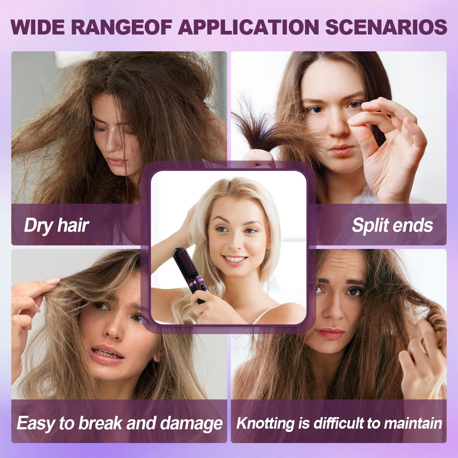 Cordless Hair Straightener Brush & Travel Hair Brush, 4-Temp LCD Display, Anti-Scald, Long-Lasting Mini Beard Straightener, Hot Comb Styling Tools with Dust-Proof Cover, Comb & Clip image number 2