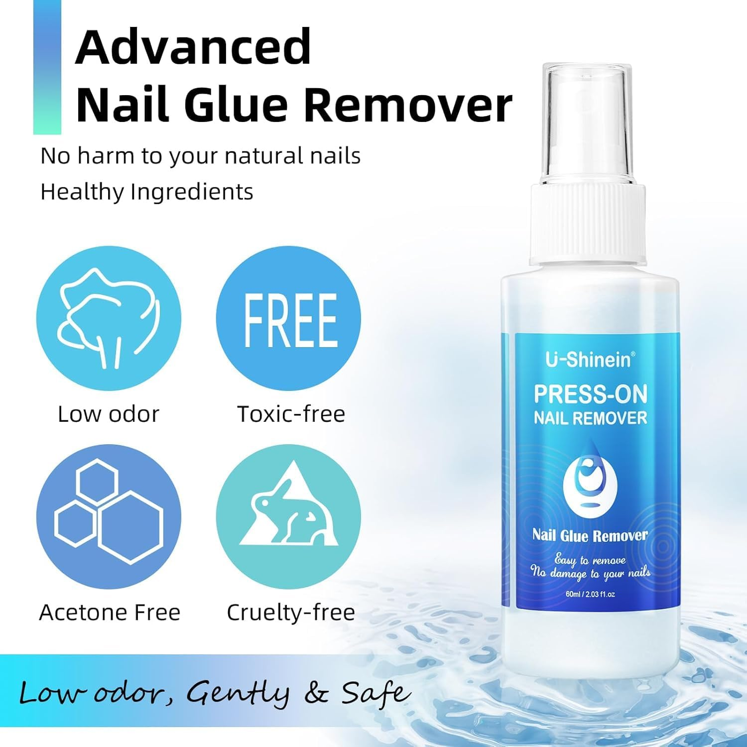 U-Shinein 60ML Nail Glue Remover Spray with Solid Nail Glue Gel for Press on Nails, Easy Remove Solid Nail Glue Gel on Fake Nail Tips, Not for Gel-Base Glue or Gel Nail Polish image number 3