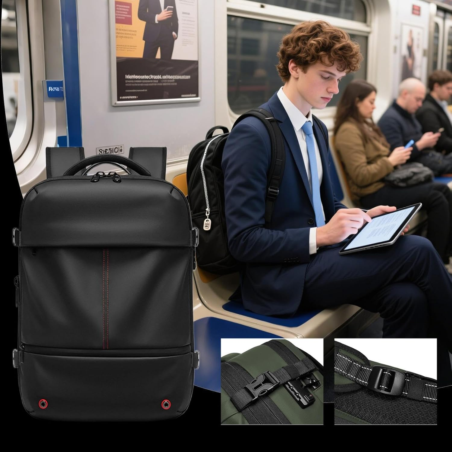 Vacuum Backpack - Travel Backpack | Carry-Ons Hand Luggage Bag | Cabin Bag | 48L Large Capacity Expandable Travel Rucksack | Laptop Bag for Business Trip Ranch Overnight Adventure Urgency image number 3