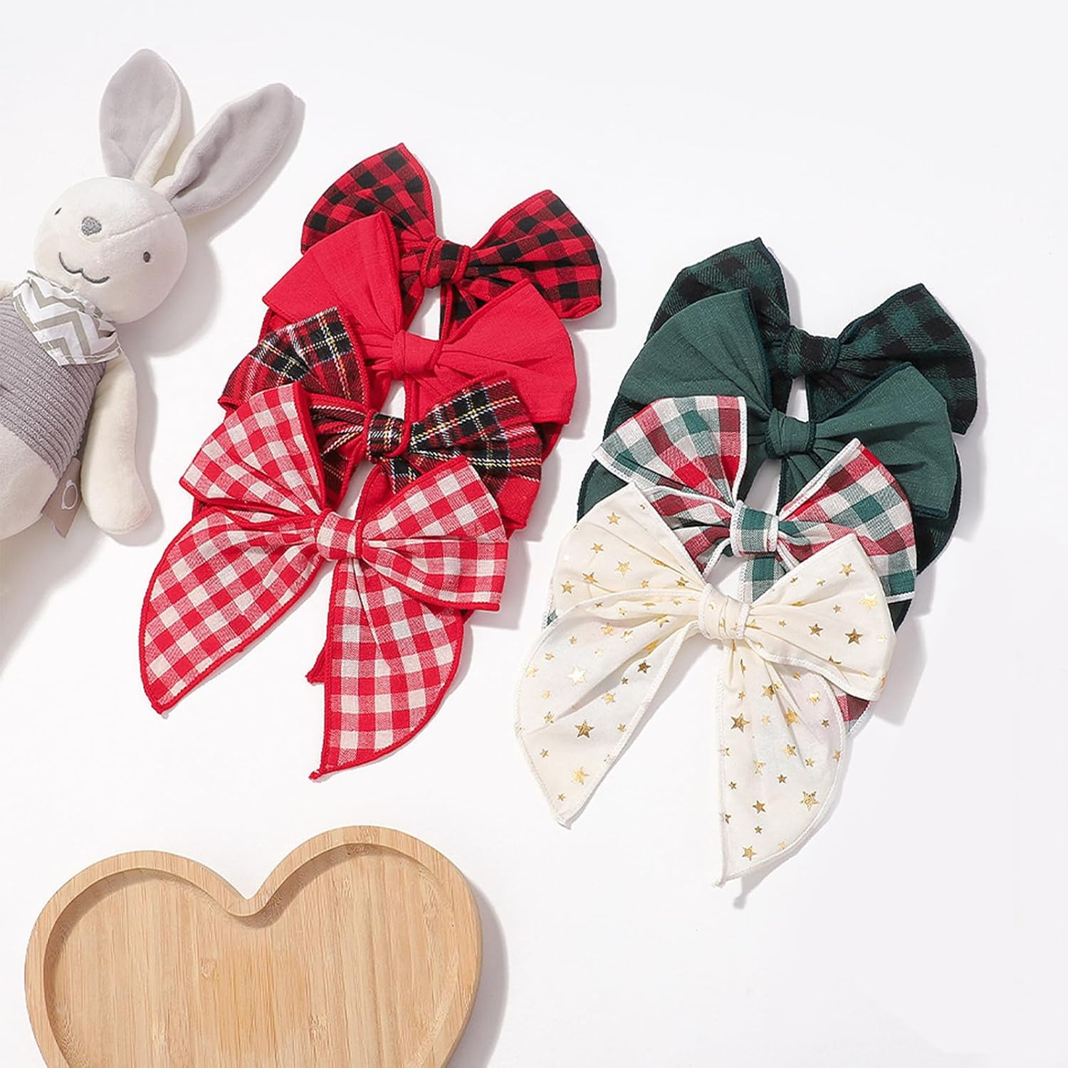 Itadaku 8 Pcs Christmas Hair Bows for Girls, Large Cotton Linen Gingham Swallowtail Hair Clips, Retro College Style Accessories for Women and Girls image number 2