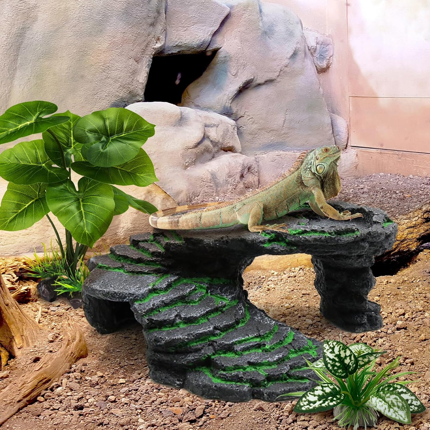 Reptile Artificial Plants, Terrarium Plants Decorations Supplies, Aquarium Fish Tank Plant, Amphibian Habitat Hideout Tank Accessories (M Set-2Pcs/D) image number 3