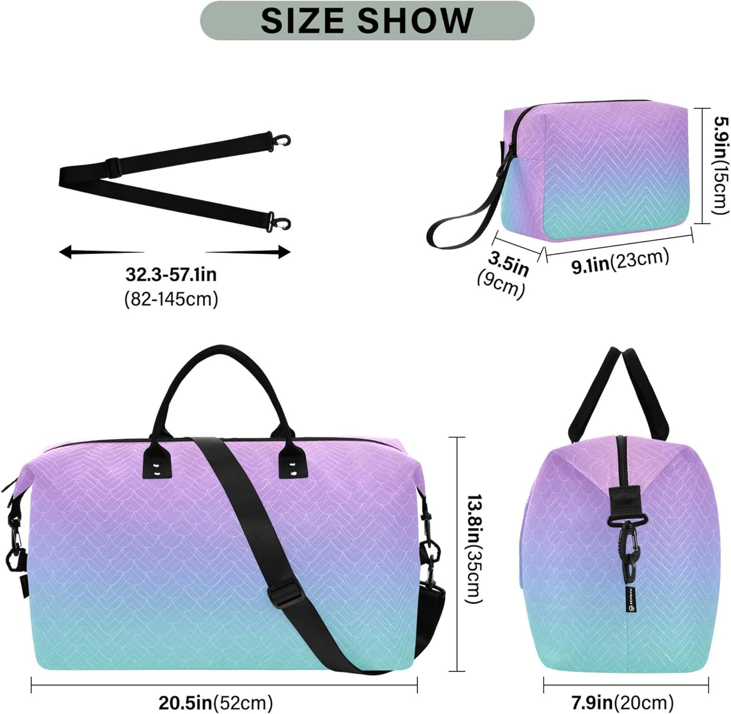 Luggage Travel Bag Sports Duffel Bags Overnight Bag with Toiletry Bag for Gym Foldable Mermaid Blue Purple, Multi, 1 Size, Modern/Fitted, Multi, 1 Size, Modern/Fitted image number 1