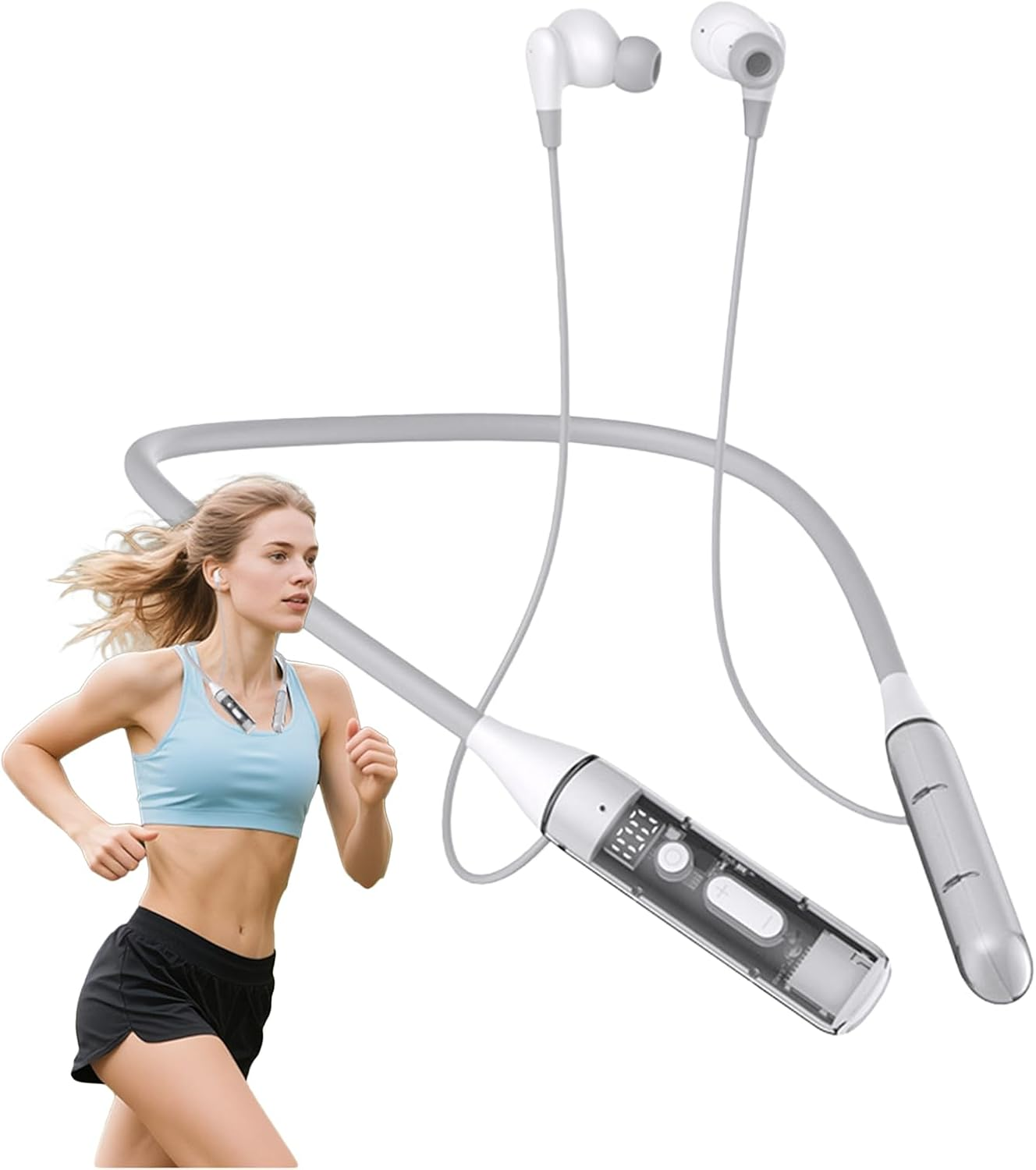 Neckband Headphones - Sport Wireless Bluetooths Earbuds for Running | Lightweight Neckband Headset Earphones | Ergonomic Transparent Headset with Double Microphone Magnetic Earphone
