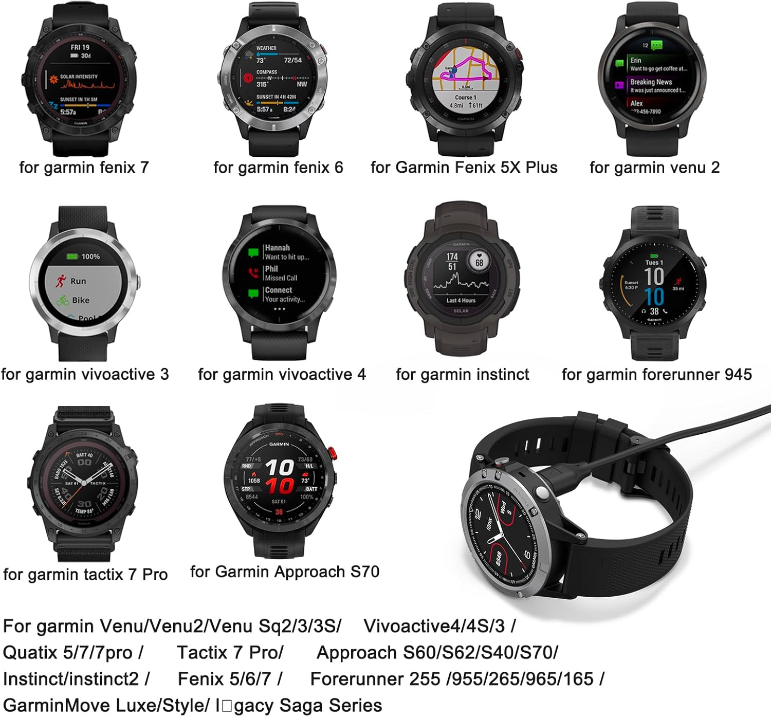 2 Pack 1M USB C Chargers for Garmin Watch Chargers, 100Cm/3.3Ft Type-C Charging Cable for Garmin Watch image number 4