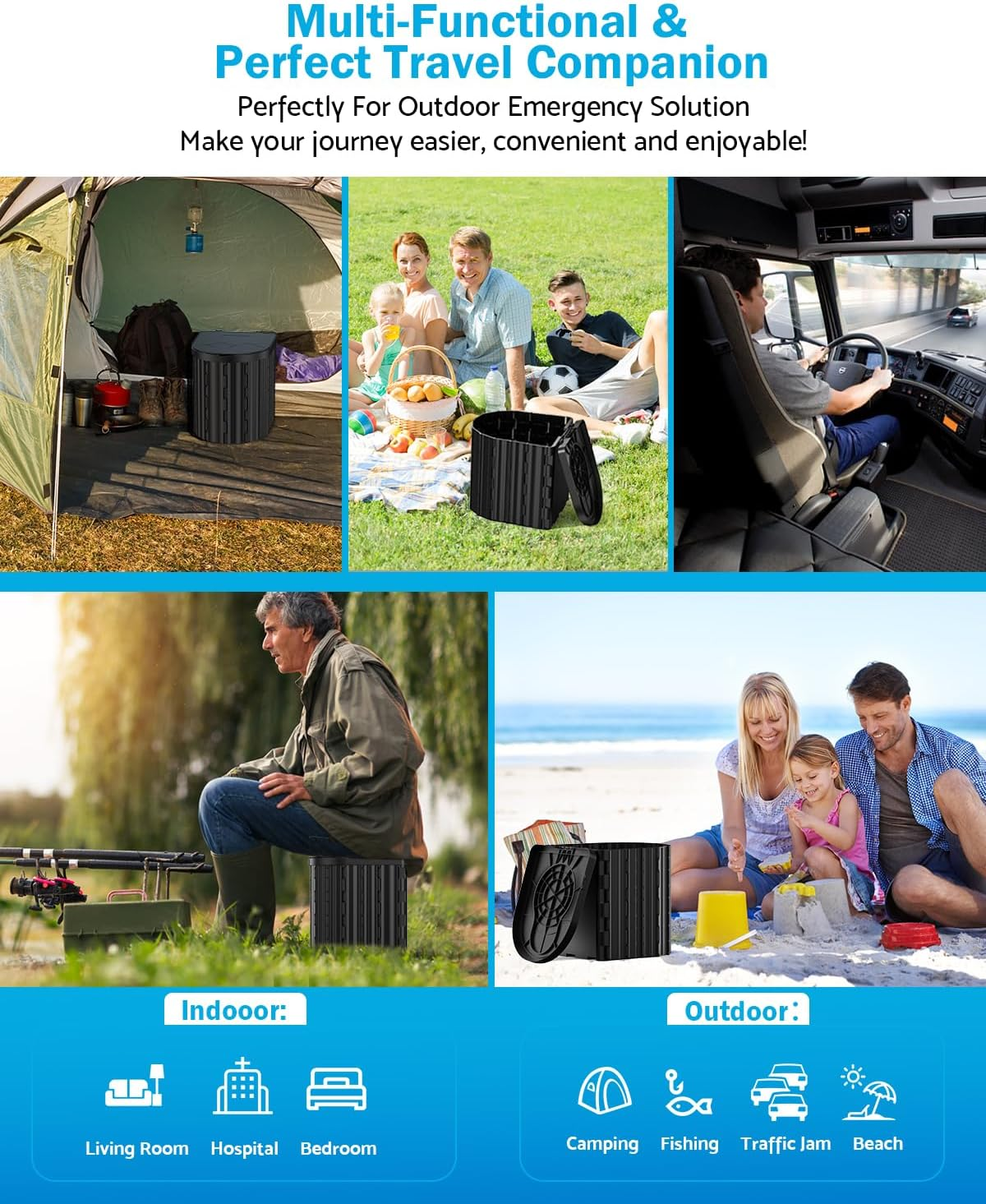 Portable Toilet, Upgraded 12-Inch Toilet Seat, Folding Toilet with Removable Paper Holder, Camping Toilet with a Load Capacity of 450 Lbs, Portable Potty for Indoor, Outdoor, and Emergency Use image number 4