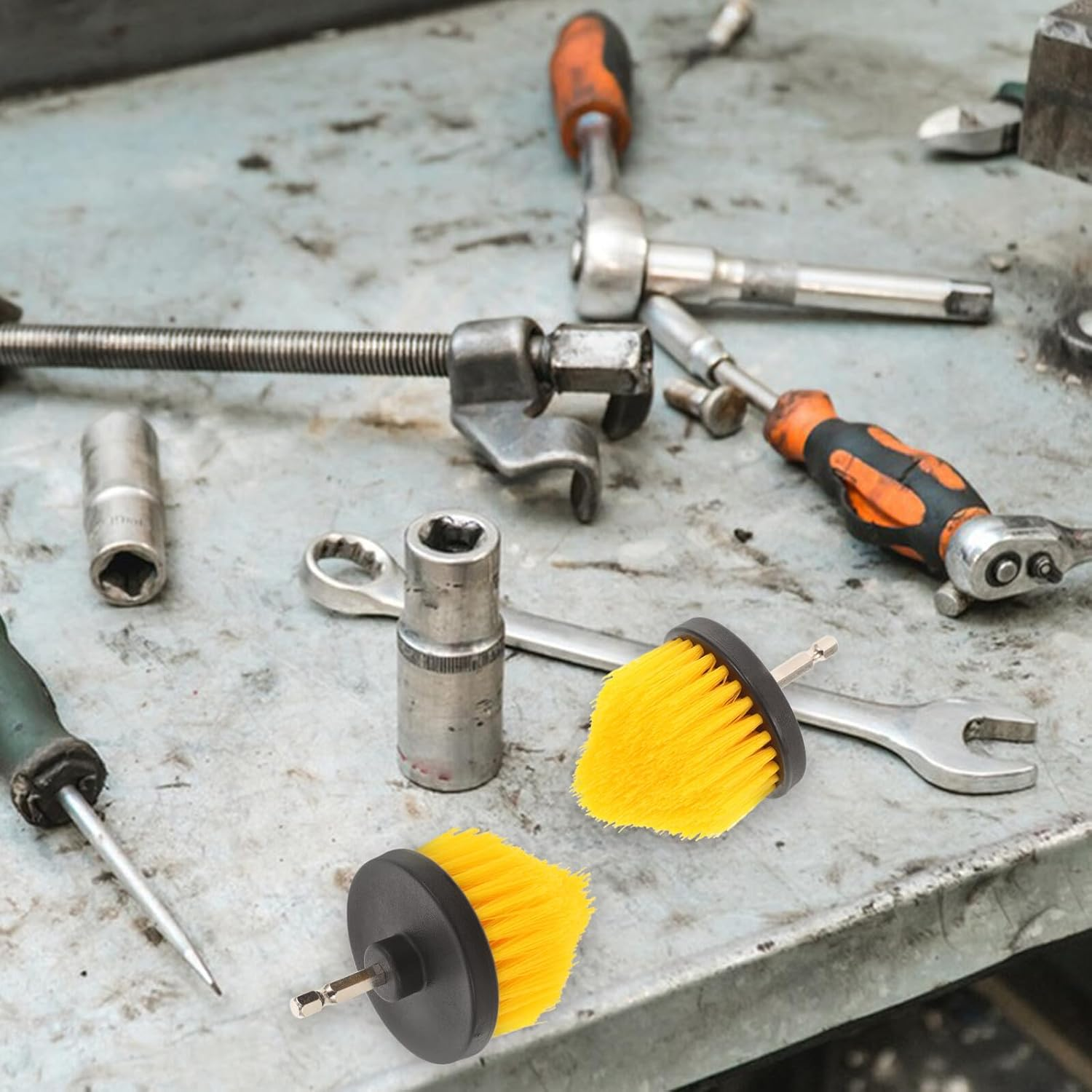 UPKOCH 2Pcs Drill Brush Attachment Cleaning Scrubber Tool Scrubbing Brush for Car Kitchen Bathtub Tile Walls Steel PP Material image number 5