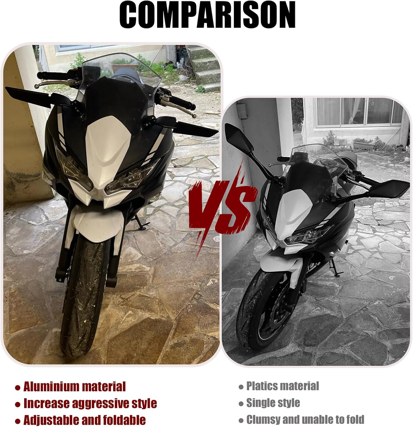 Motorcycle Mirrors Stealth Wind Wing Side Rearview Mirrors Compatible with Kawasaki Ninja 650 2025 Ninja 500 Ninja 400 300 2026 ZX6R ZX10R ZX4RR ZX4R GSXR 1000 600 750