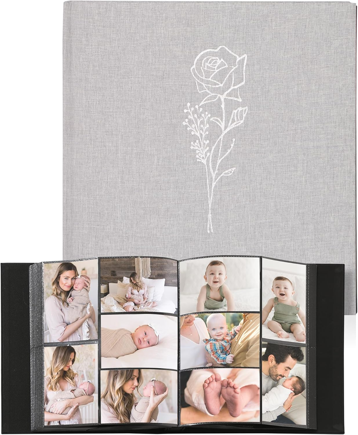 Yuforr Photo Album 6X4 Slip In, 300 Pockets Photos, Linen Photo Albums for Family Wedding Anniversary, Album Book Holds Landscape 10X15Cm Pictures-Gray