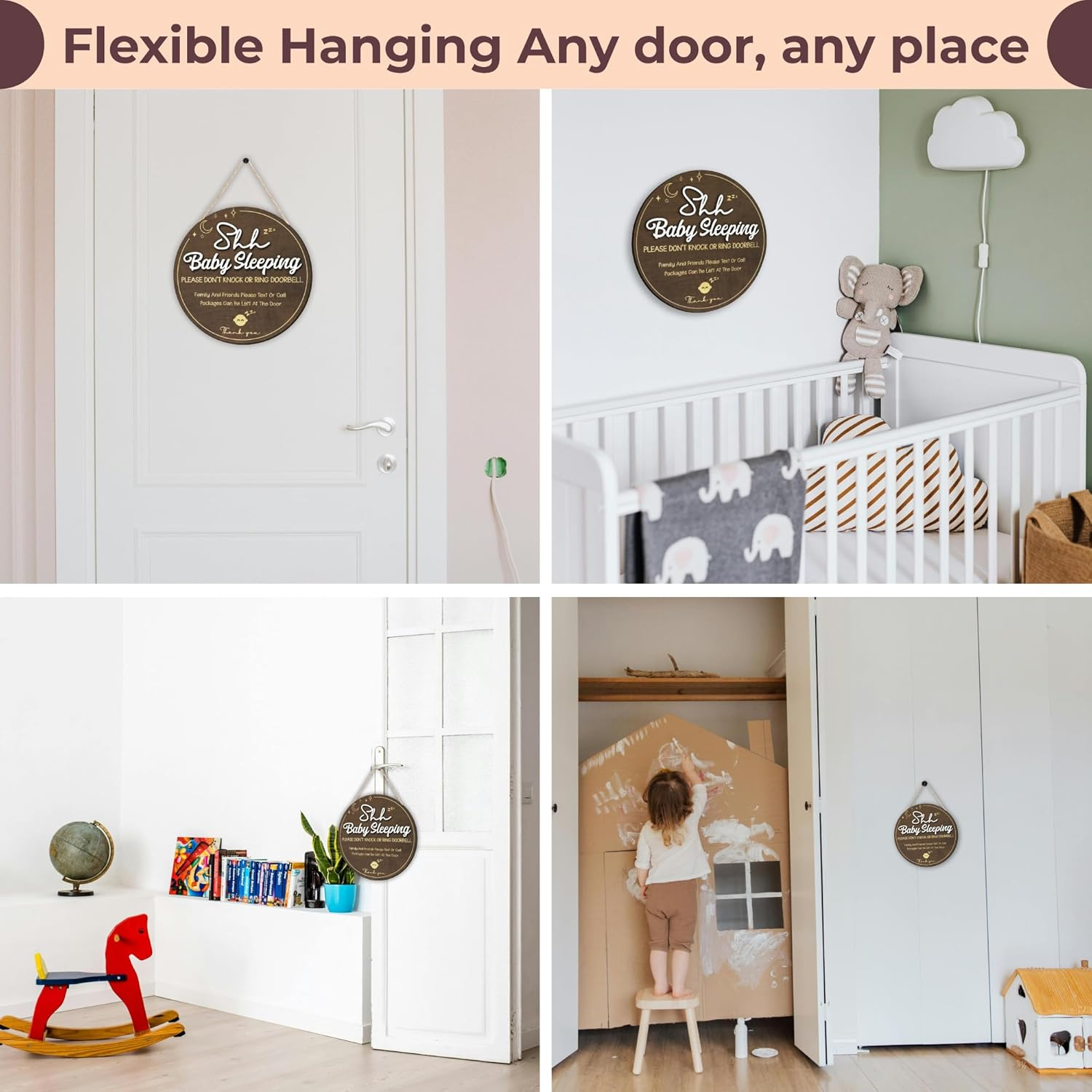 Shhh Baby Sleeping Sign for Front Door - Please Do Not Knock or Ring Doorbell Sign, Baby Sleeping Door Sign, No Knocking Door Sign, No Soliciting Do Not Knock Sign image number 4