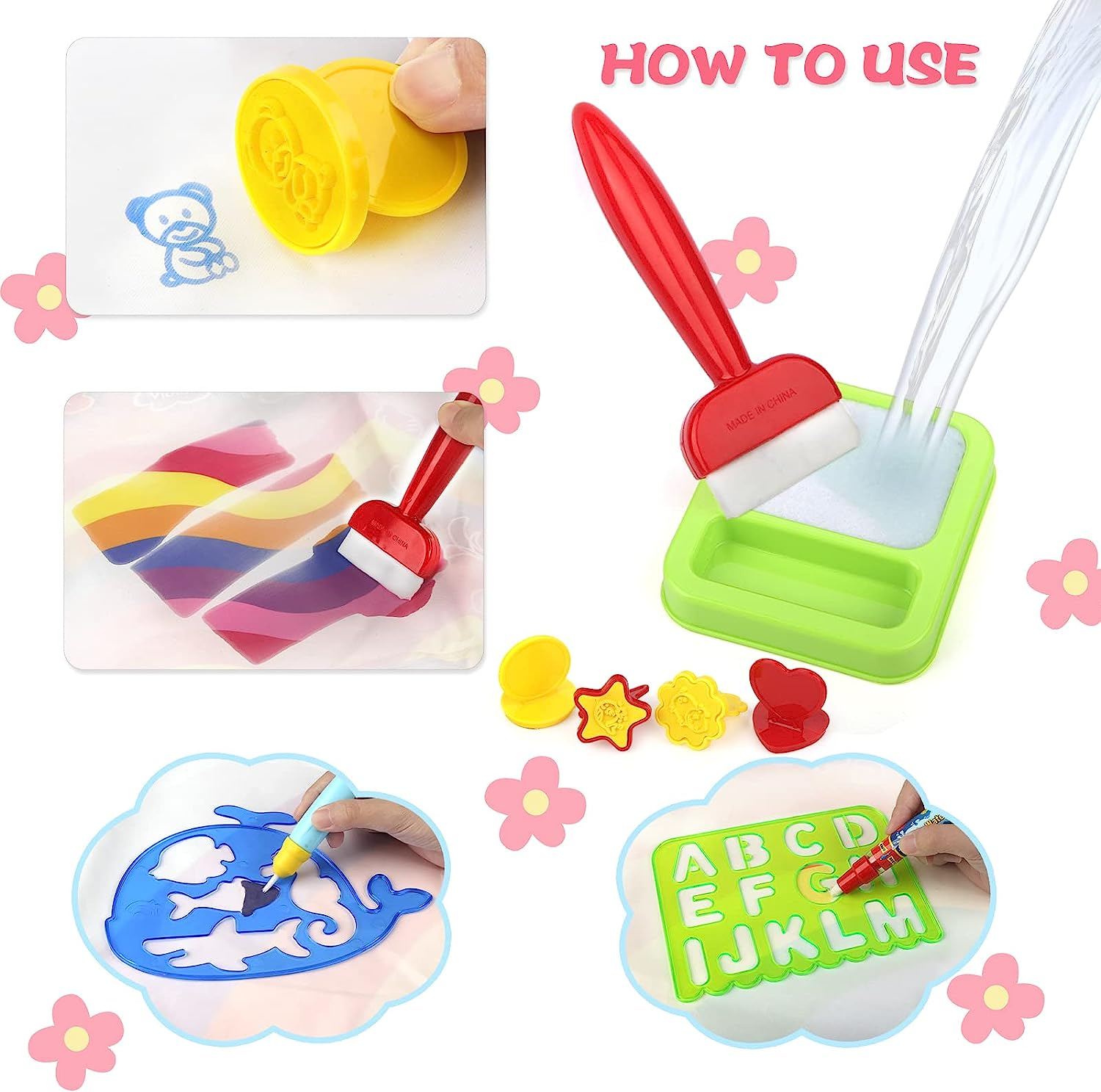 Coolplay Water Drawing Pen Set for Kids - Painting Supplies with Brushes, Template Set for Doodle Mats and Books - Boys and Girls