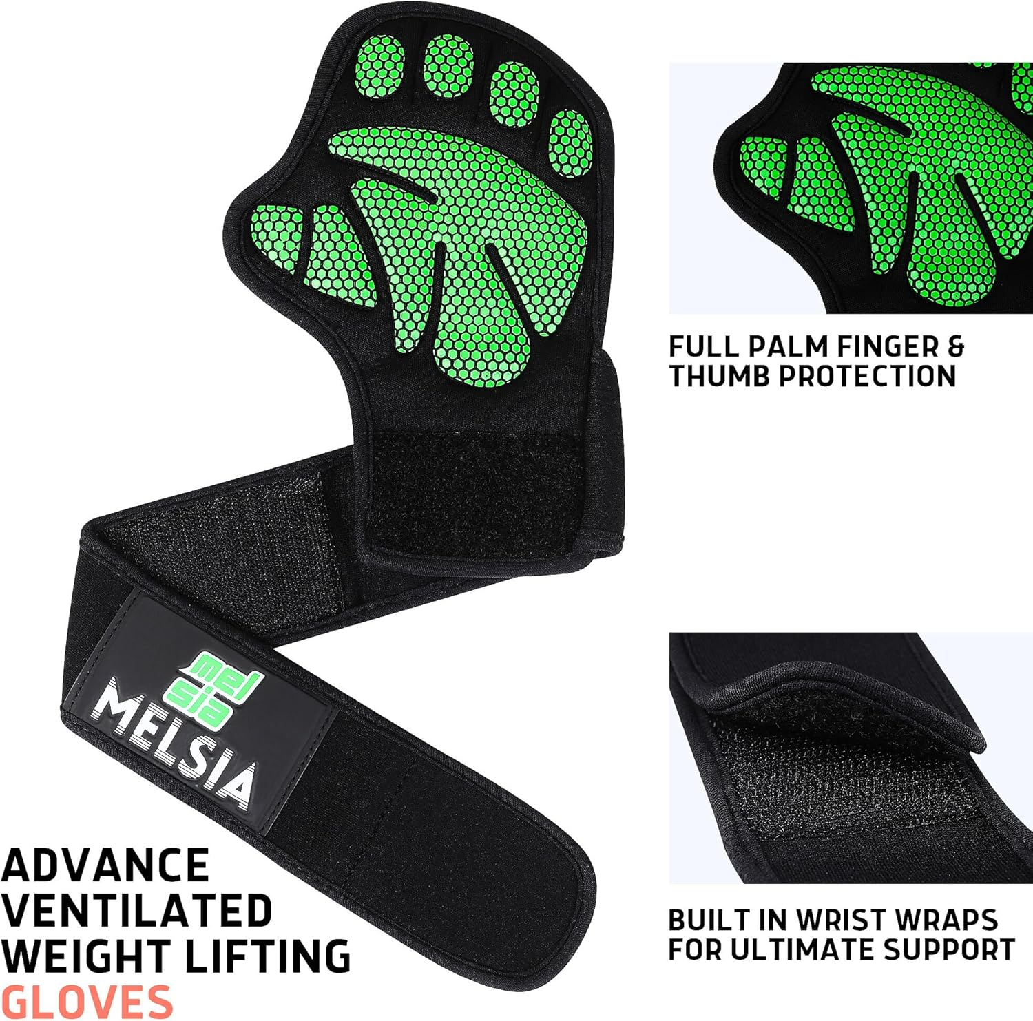 MELSIA Gym Gloves for Men and Women - Weightlifting Workout Gloves with Buit-In Wrist Wrap Support for Pull-Ups, Powerlifting Training - Ergonomic Palm Padding & Super-Strong Silicone Grip
