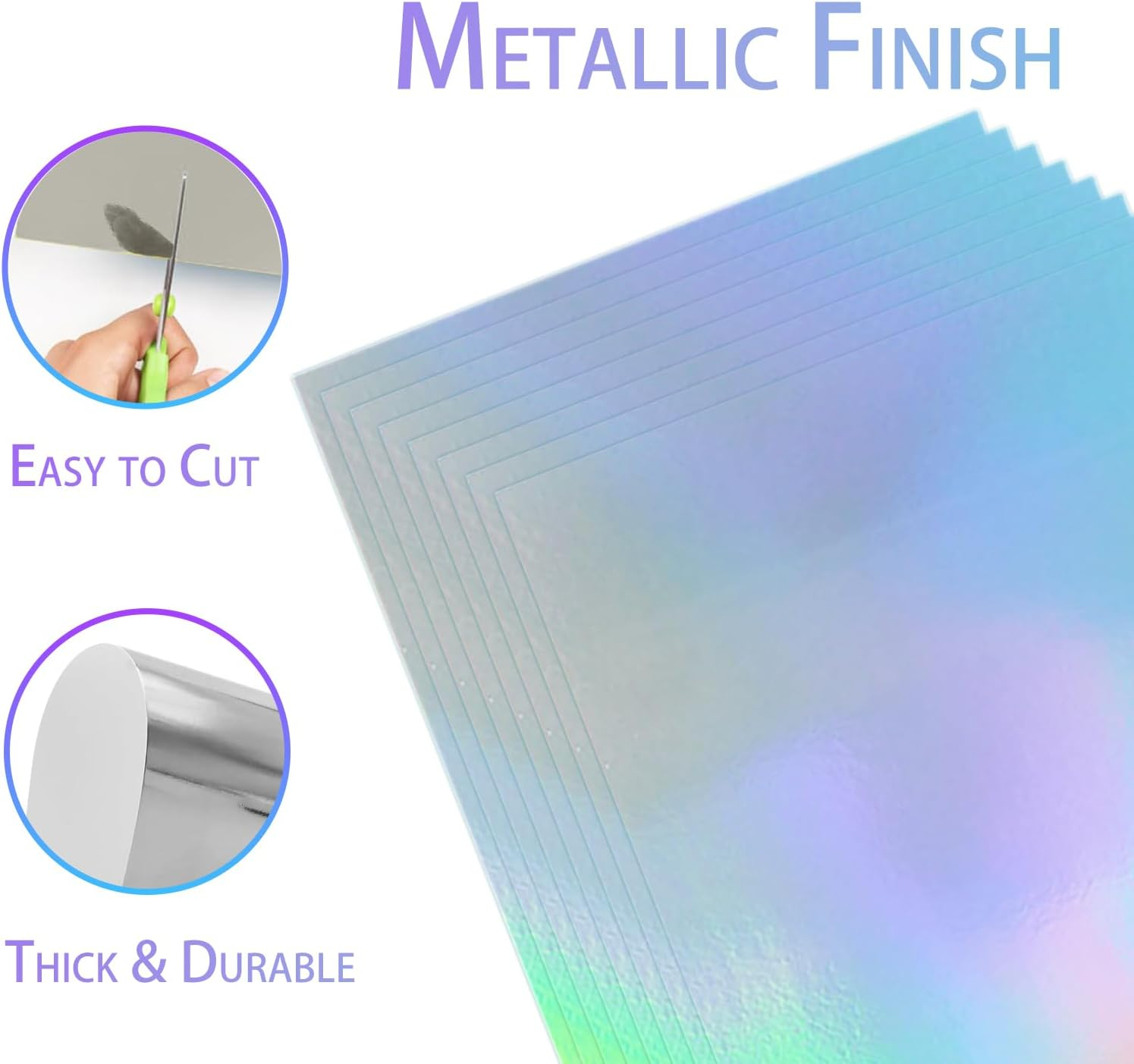 30 Sheets Holographic Cardstock, A4 Sliver Metallic Iridescent Mirror Paper Foil Board Reflective Sheets for Scrapbook Poster DIY Craft image number 3